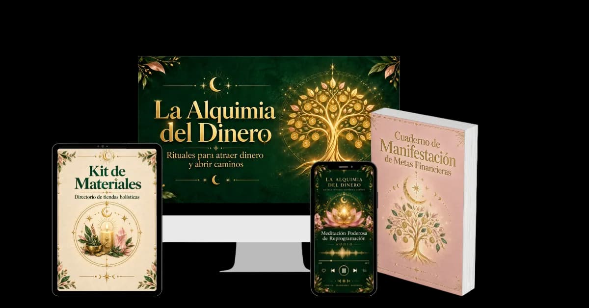 El taller La Alquimia del Dinero visto en laptop, tablet y teléfono